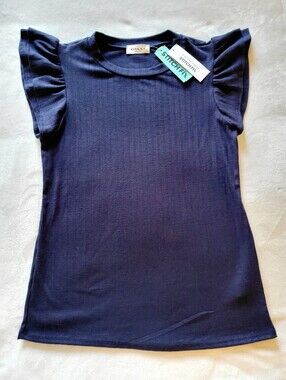 Gilli Stitch Fix Navy Ribbed Flutter Sleeve Top NWT Size Large